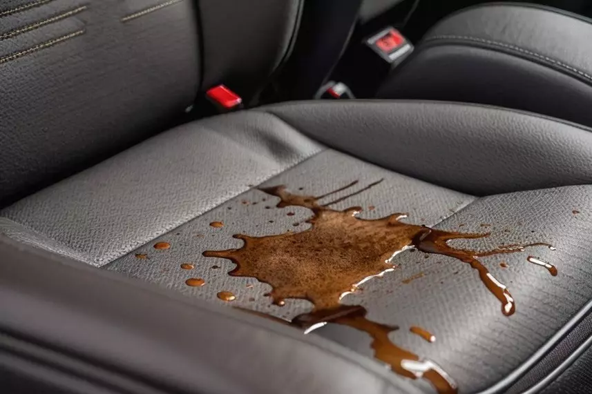 tumpahan minuman kopi di jok mobil