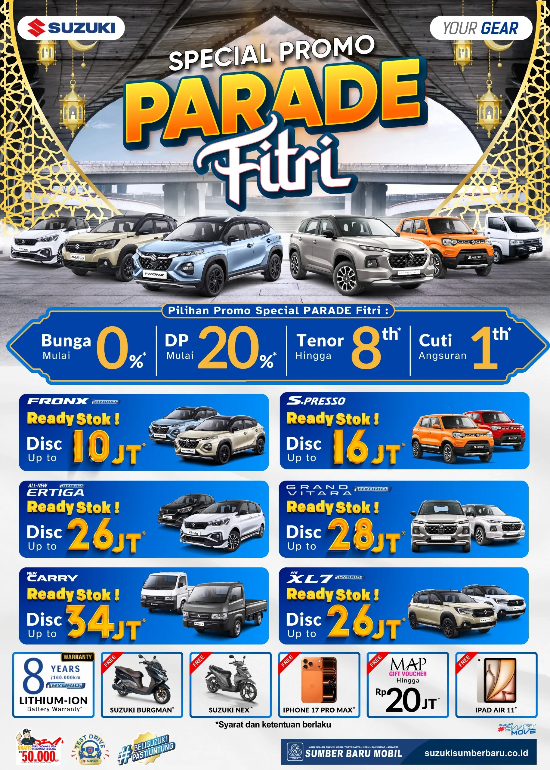 Banjir Hadiah! Promo Suzuki Cilacap Maret 2026: Diskon 34 Juta, Bunga 0%, Hingga Gratis iPhone 17 Pro Max!